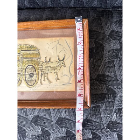 Vintage Ox & Cart Framed Artwork With Wooden Frame - Picture 5 of 5